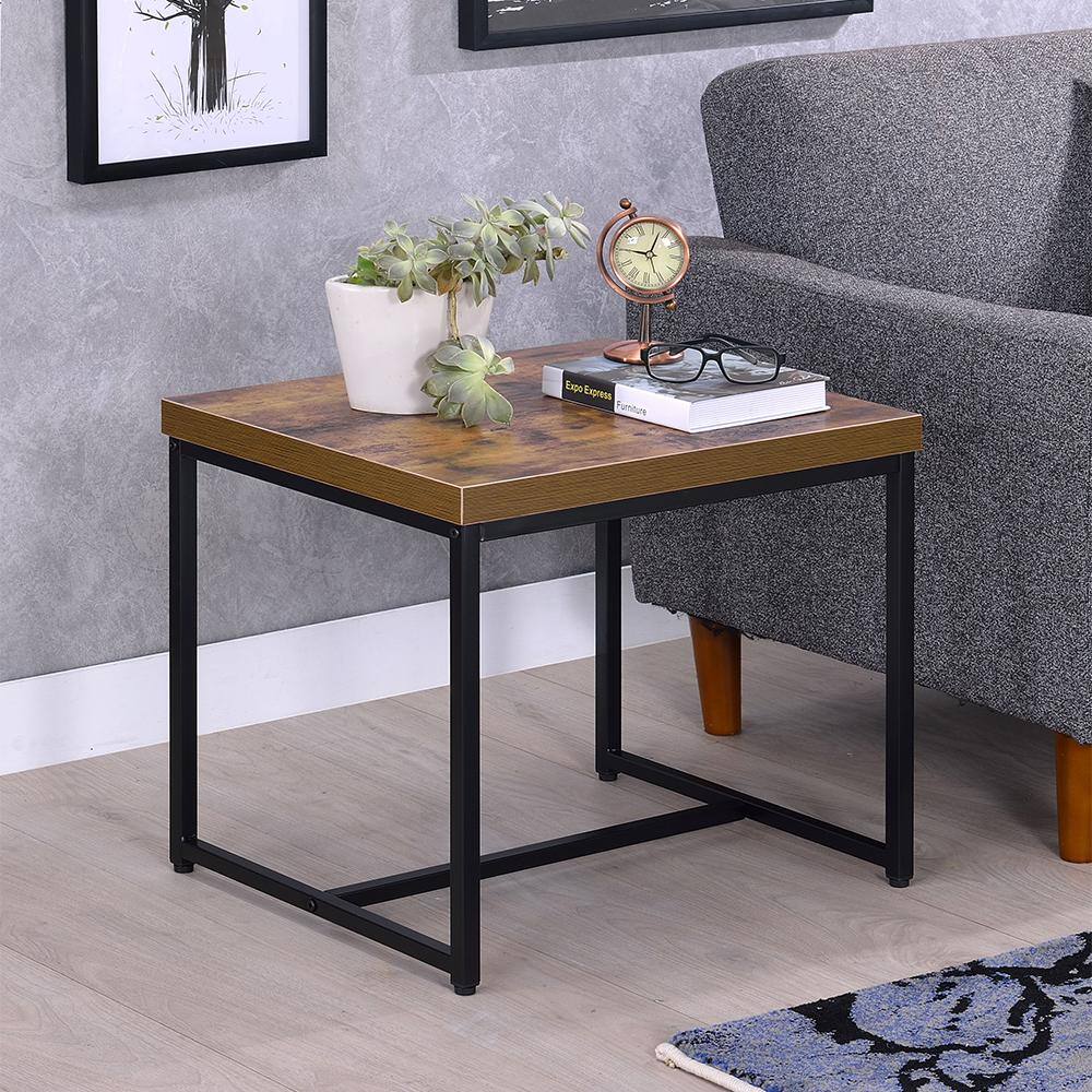Weathered Oak and Black Rectangular Wood and Metal End Table