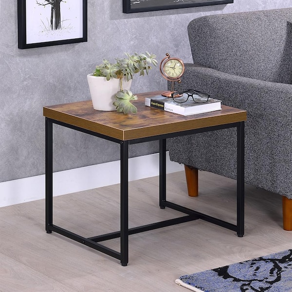 Acme Furniture Bob 19 in. Weathered Oak and Black Rectangle Wood End Table with Metal Sled Base with Crossbar support 80617 The Home Depot