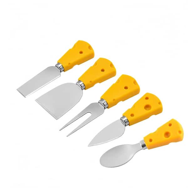 5-Piece Stainless Steel Cheese Knife Set with Spade Fork Spreader Spoon and Plane Knife for Boards