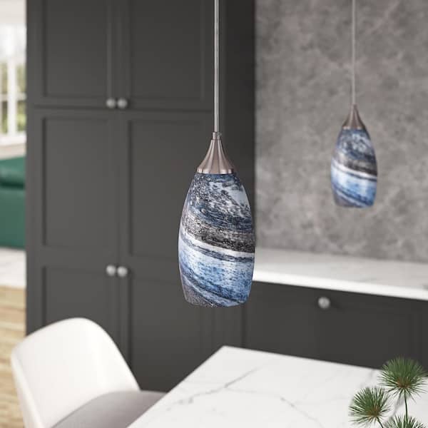 4.9 in. 1-Light Island Adjustable Ceiling Pendant Light with Handcrafted Blown Art Glass Shade