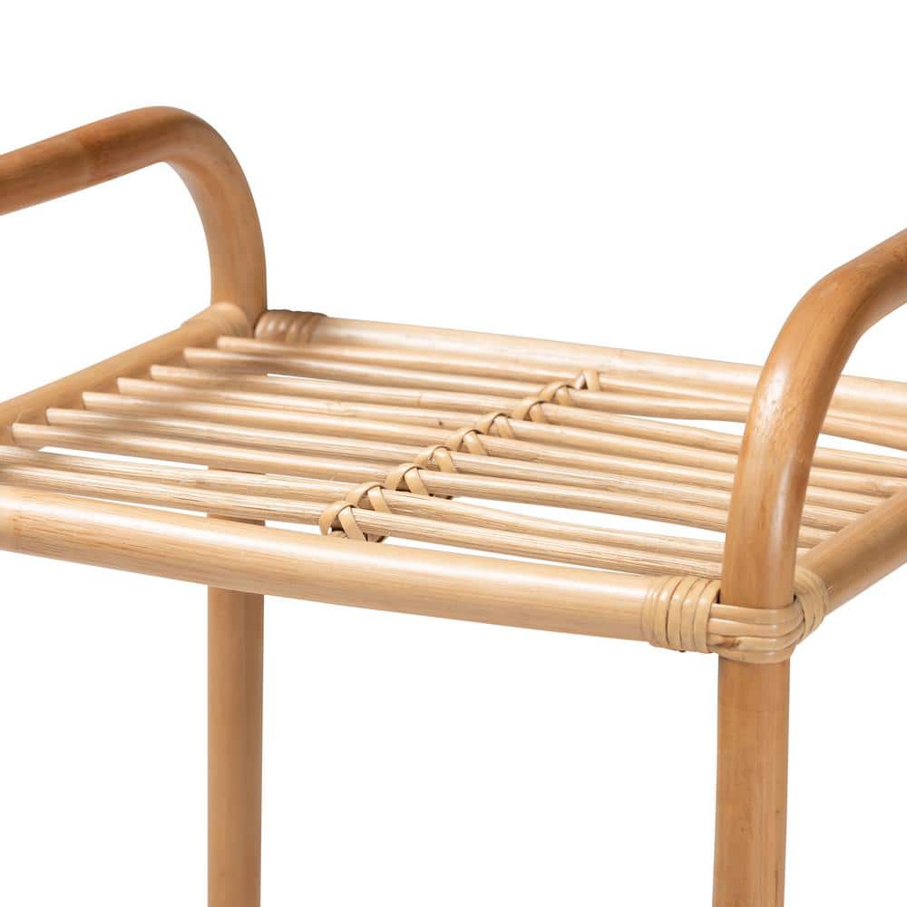 Natural Brown Rattan 3-Tier Étagère with Ergonomic Handles