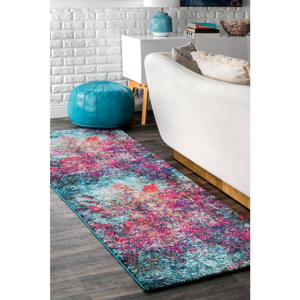 Modern Abstract Blue 62"x24" Easy-Care Synthetic Area Rug