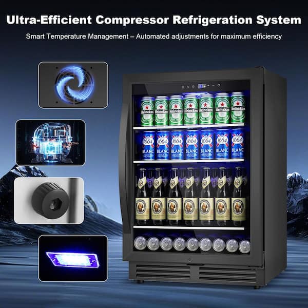 23.5 in. Single Zone 235-Can Built-in Beverage Cooler in Black Mini Refrigerator 4.9 cu. ft. Auto Blue Lighting
