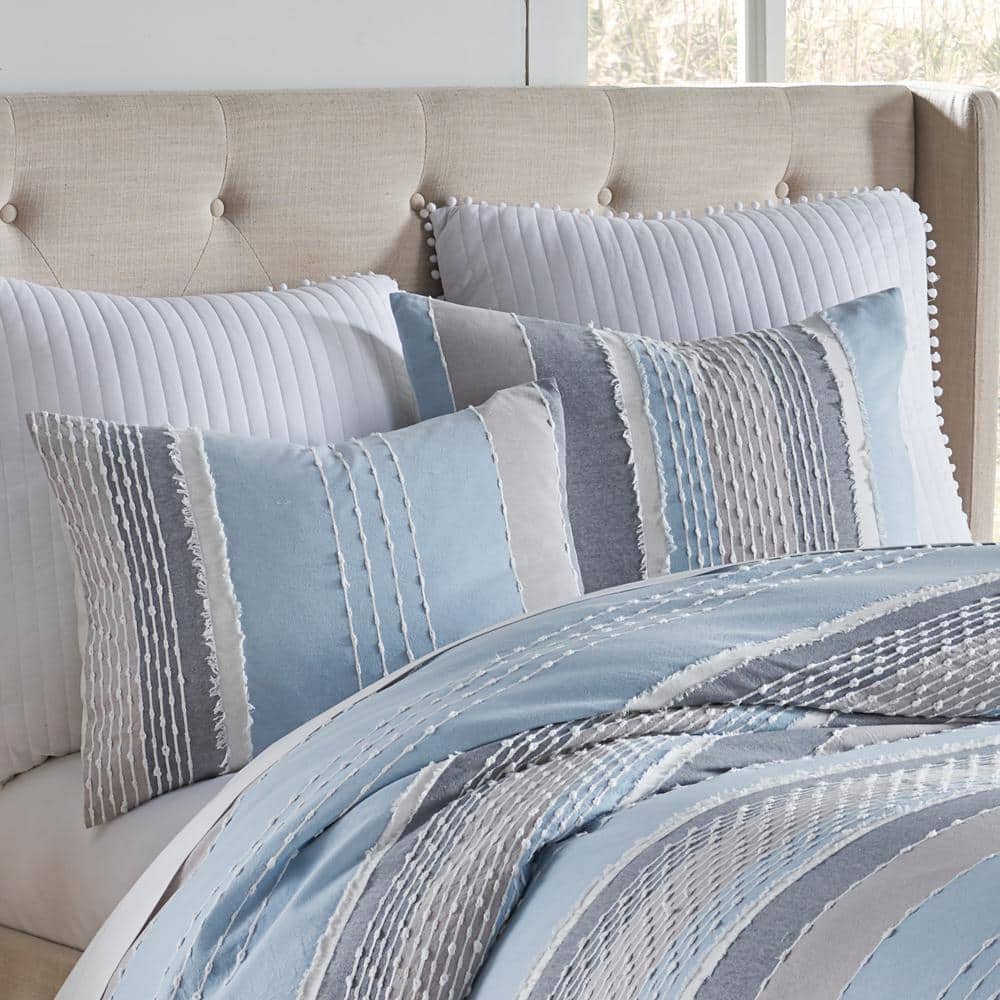 Santander Blue and Gray Cotton Twin/Twin XL Duvet Cover Set