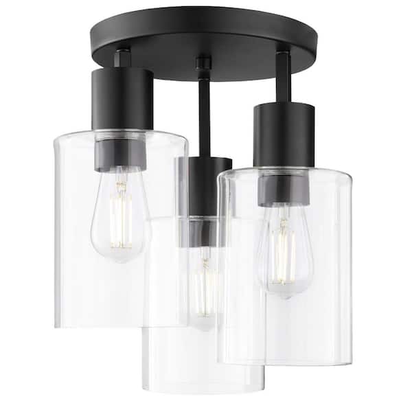 Sutton Place 14 in. 3-Light Matte Black Flush Mount, Farmhouse Ceiling Light