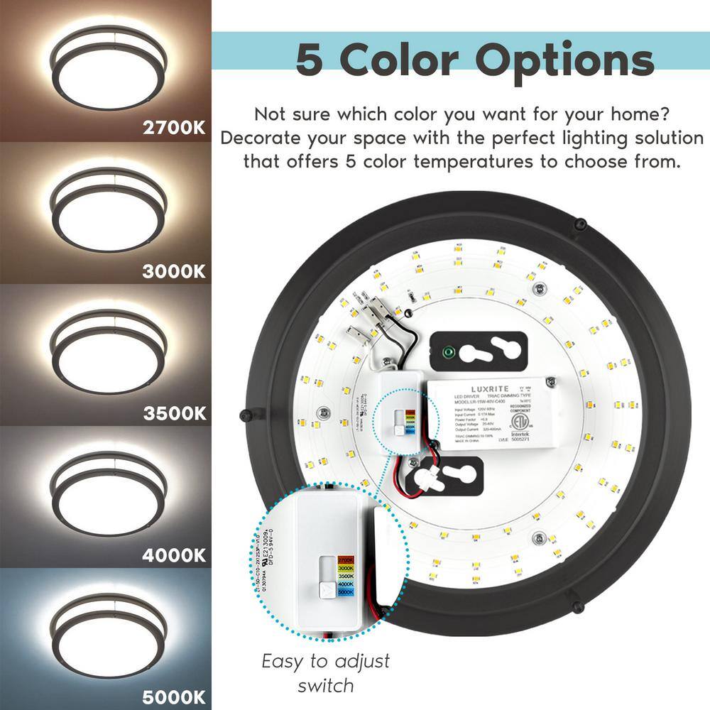 Matte Black 10" LED Flush Mount Ceiling Light, 5-Color Adjustable