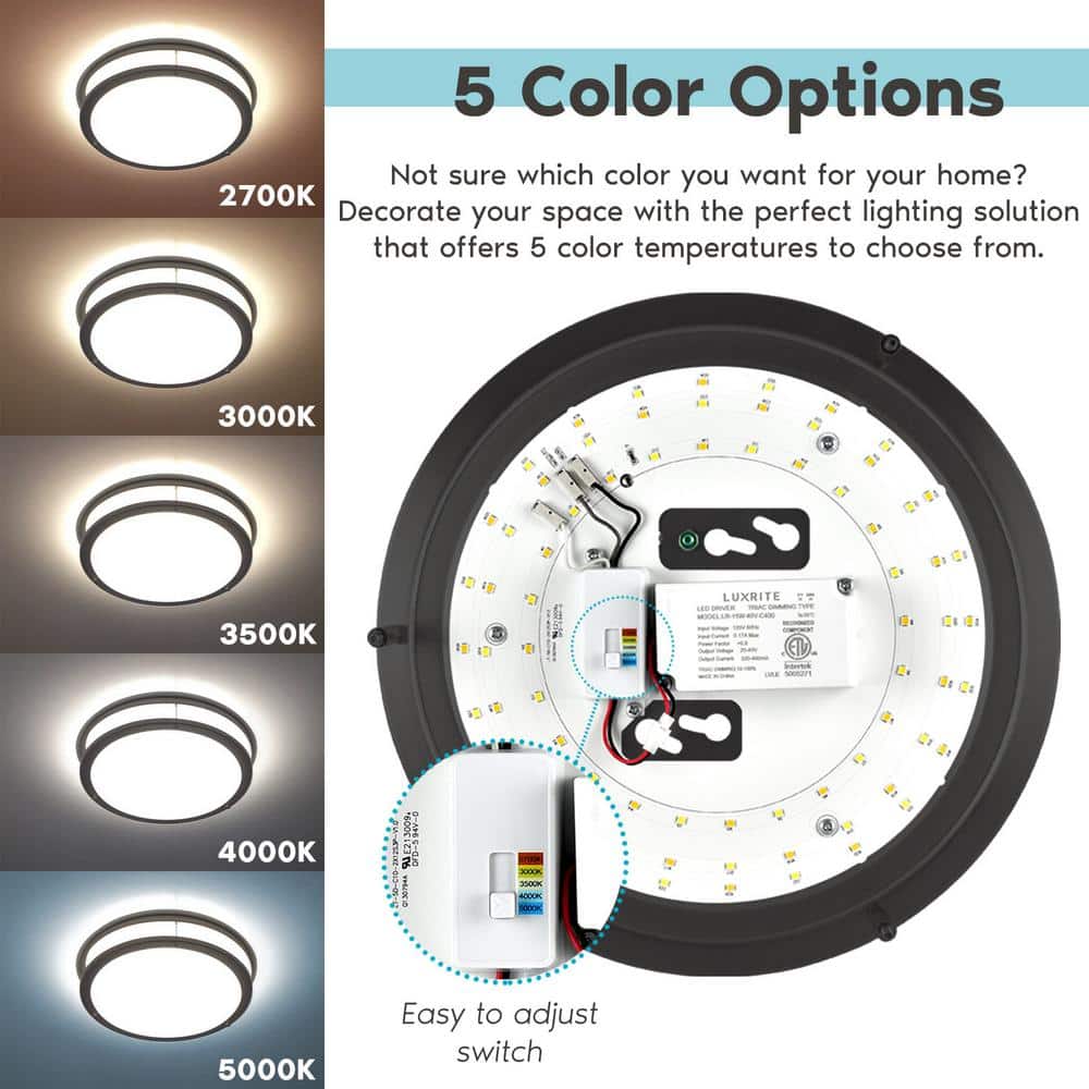 Matte Black 14" LED Flush Mount Ceiling Light with Color Temperature Control