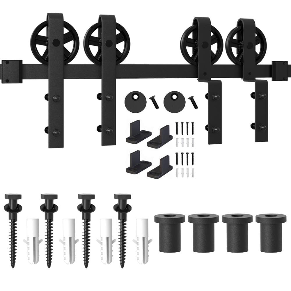 WINSOON 5 ft./60 in. Single Track Bypass Barn Door Hardware Double Doors Kit, HeavyDuty Sliding