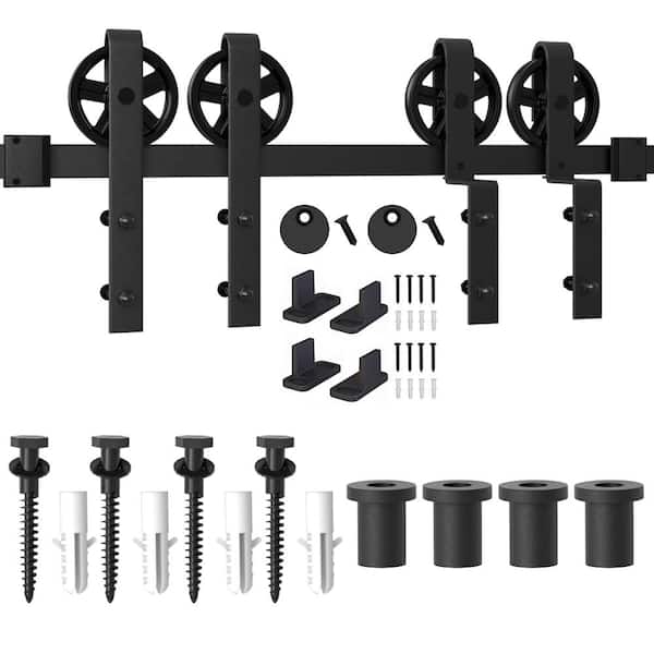 WINSOON 5 ft./60 in. Single Track Bypass Barn Door Hardware Double Doors Kit, Heavy-Duty Sliding 1 Track Big Wheel Roller