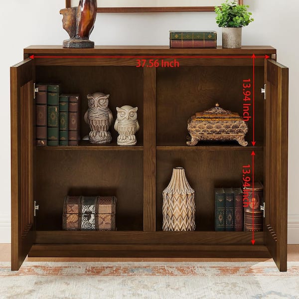 Seafuloy 39 in. W Walnut Brown Solid Wood & MDF Fluted Buffet