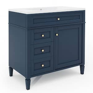 36 in Blue Modern Bath Vanity Storage Set with Single Top Sink, 2 Soft Closing Doors&Mirror Cabinet, Resin Top Material