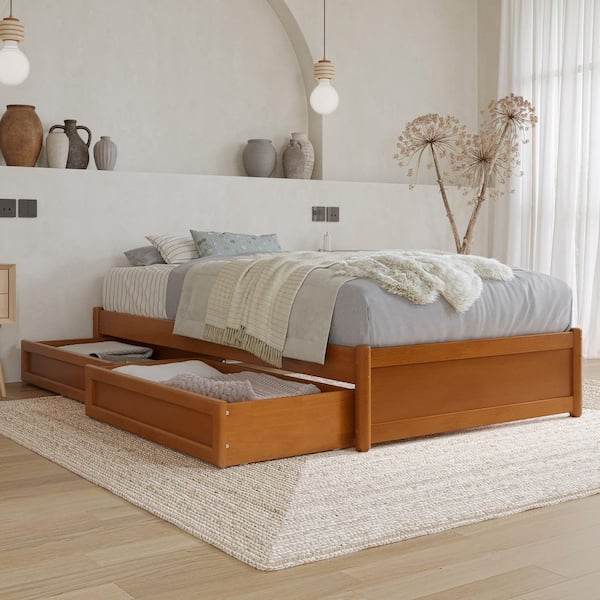 AFI Barcelona Light Toffee Natural Bronze Solid Wood Frame Twin XL Panel Platform Bed with Storage Drawers