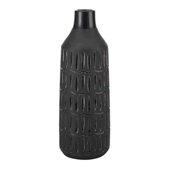 Elements 14 Inch Black Textured Ceramic Bottle Vase