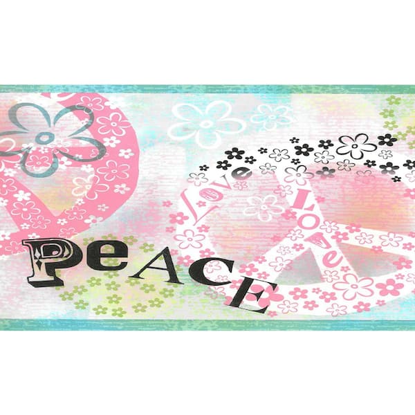 Falkirk Brin Peace, Love Pink, White, Green, Black Wallpaper Border