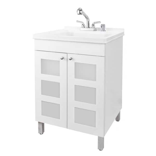 TEHILA 18 Gallons 21.75 in. x 25 in. Thermoplastic Drop-in Laundry Sink with Chrome Faucet, White Cabinet, Soap Dispenser