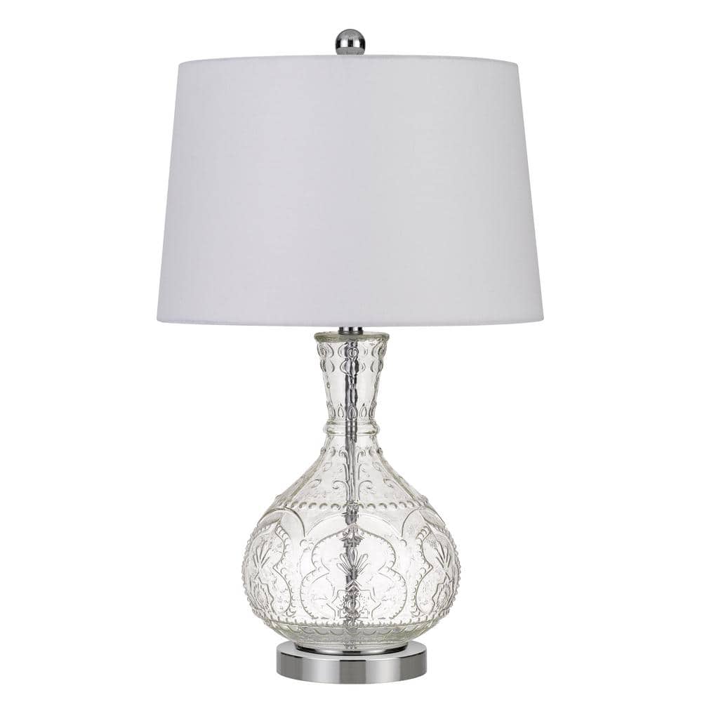 27 in. Clear Glass Indoor Table Lamp with Fabric Shade