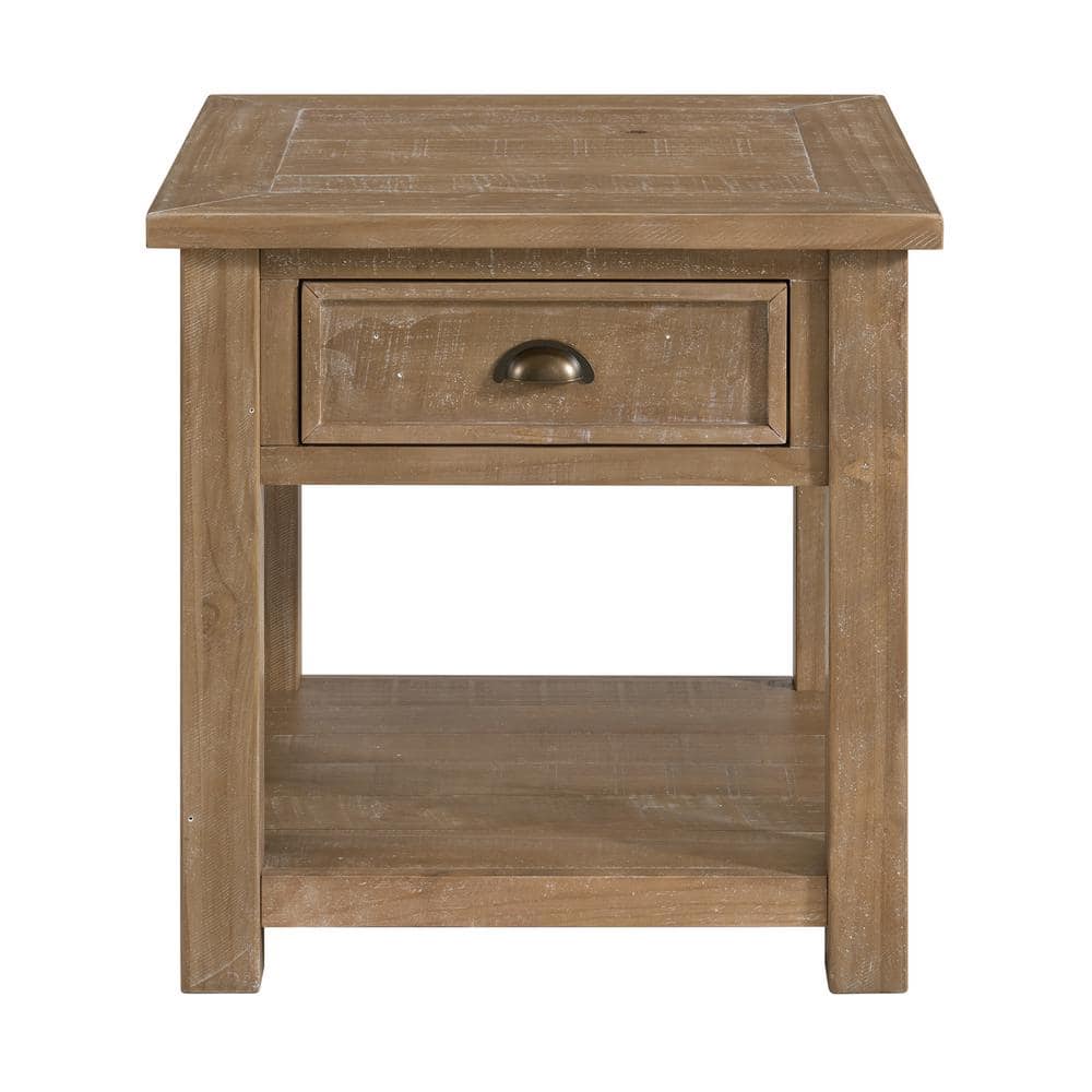 Monterey 24 in. Driftwood Square Solid Wood End Table with Drawer and Shelf - thumbnail 2