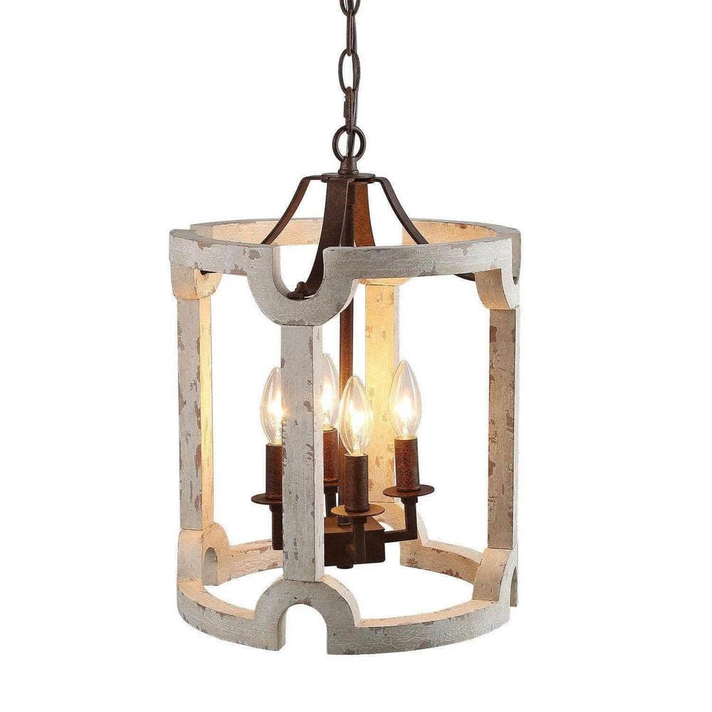4-Light Hand-Crafted RusticFarmhouse Chandelier with Weathered White and Ru