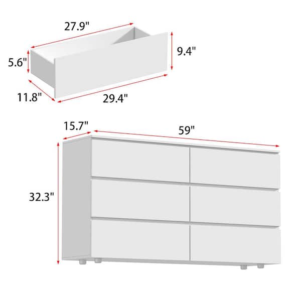 FUFU&GAGA 15.7 in. D x 32.3 in. H 6-Drawers White Wood 59 in. W