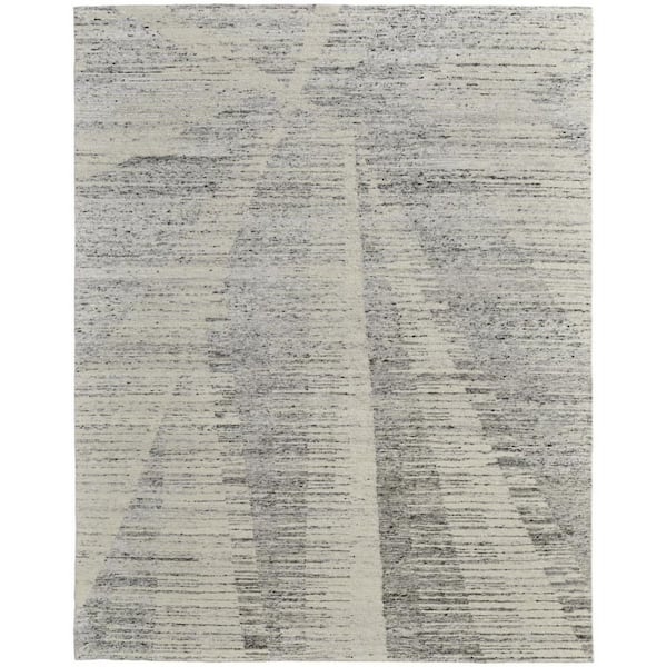 4 ft. x 6 ft. Ivory and Gray Abstract Hand Knotted Worn Faded Area Rug