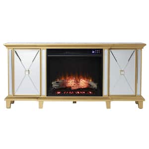 Toppington 58 in. Freestanding Metal Electric Fireplace in Gold