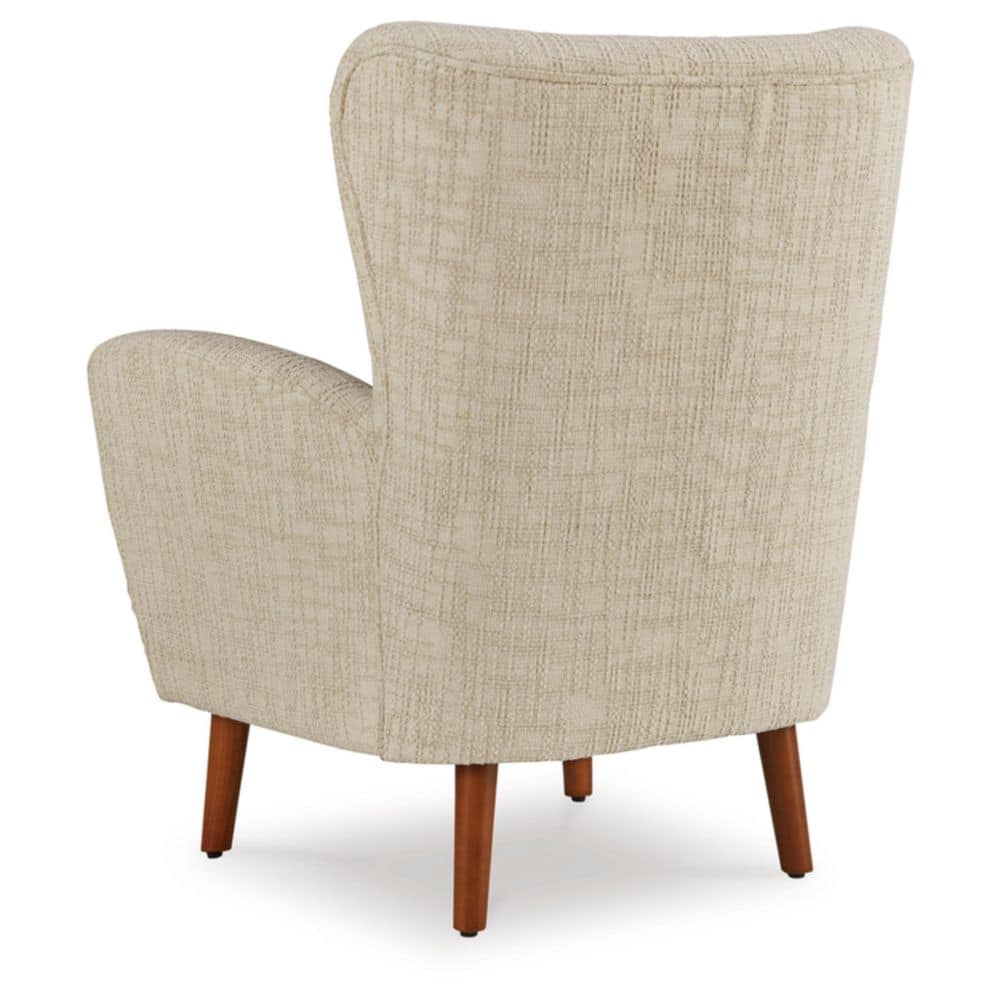 Beige Tufted Wingback Accent Chair with Brown Legs