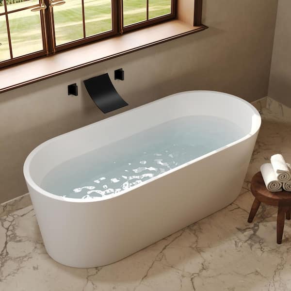 Wide Waterfall Double Handle 6 in. Wall-Mounted 1-Spray Tub and Shower Faucet 6.6 GPM in. Matte Black Valve Included