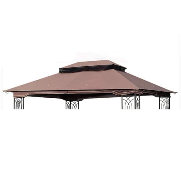 Afoxsos 13 ft. x 10 ft. Patio Double Roof Gazebo Replacement Canopy Top Fabric, Brown