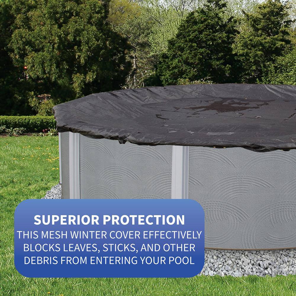 Black Oval Mesh Above Ground Pool Winter Cover with Cable and Winch