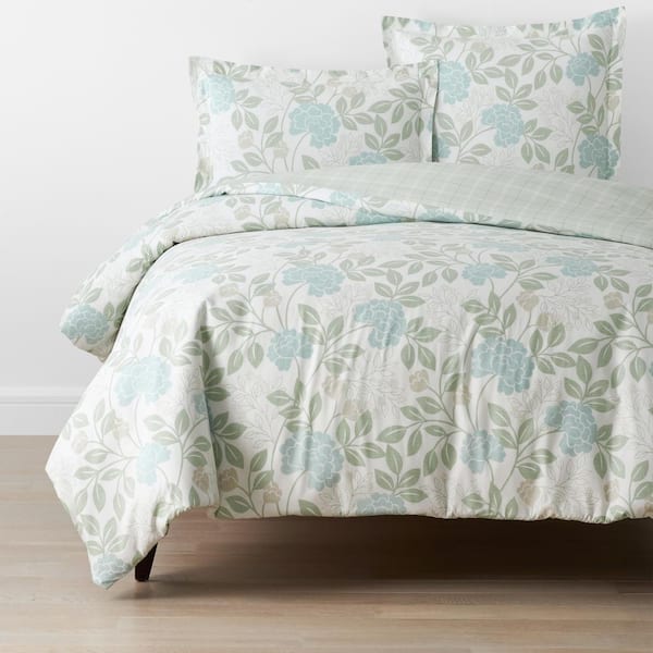 The Company Store Company Cotton Mariel Floral Sea Blue King Cotton Percale Duvet Cover