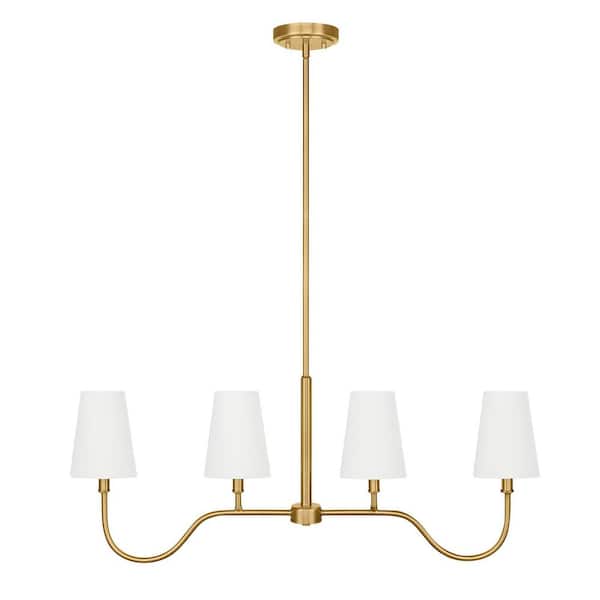 Vernon Hills 4-Light Antique Brass Island Pendant Light with White Linen Shades