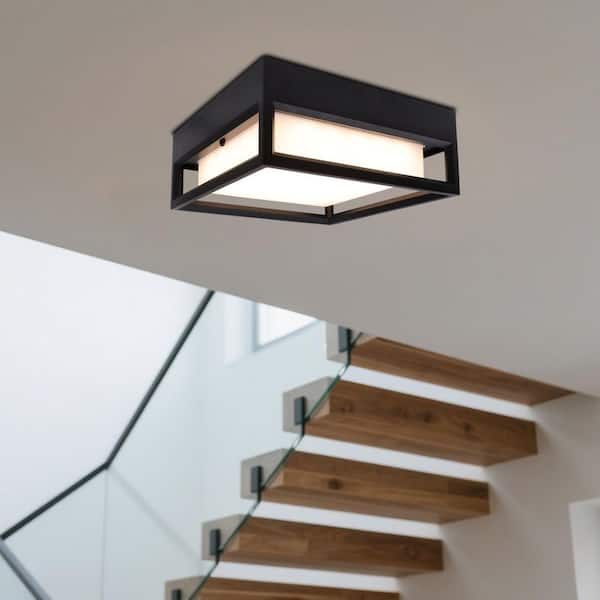 Rockwood 11 in. 1-Light Black Outdoor LED Flush Mount Ceiling Light RGB Color Changing Light, Smart Hubspace App Control
