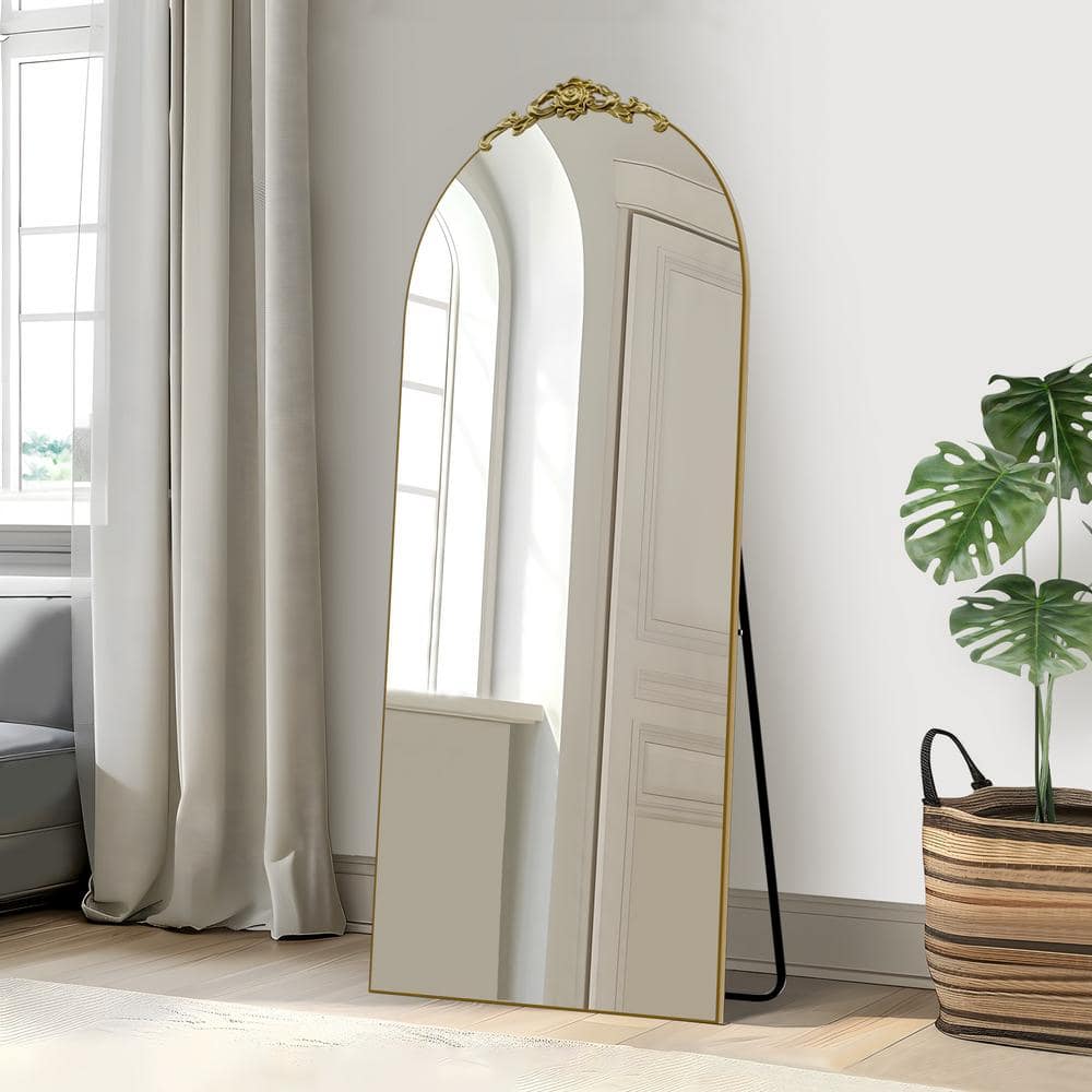 28 in. W x 71 in. H Wood Frame Arched Floor Mirror, Bedroom Living Room Wal