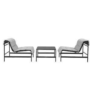 3-Piece Metal Outdoor Bistro Set Outdoor Chaise Lounge Chairs and Table Set with Removable Cushions