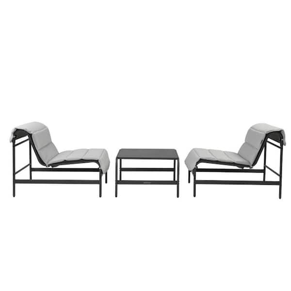 Mondawe 3-Piece Metal Outdoor Bistro Set Outdoor Chaise Lounge Chairs and Table Set with Removable Cushions