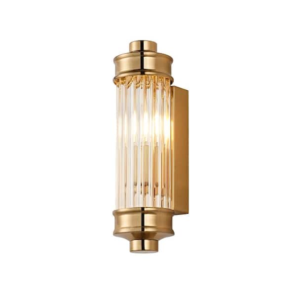 Unbranded Adela H11.8 in. W3.3 in. 1-Light Gold Nordic Semi-Flush Mount With Glass Shade and No Bulbs Included