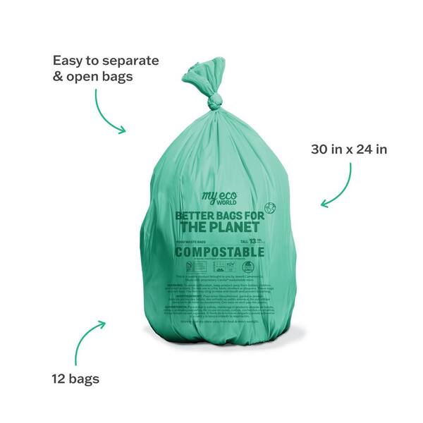 13 gal. Compostable Trash Bags with Flat Top, Eco-Friendly for Kitchen Bin (50-Count)