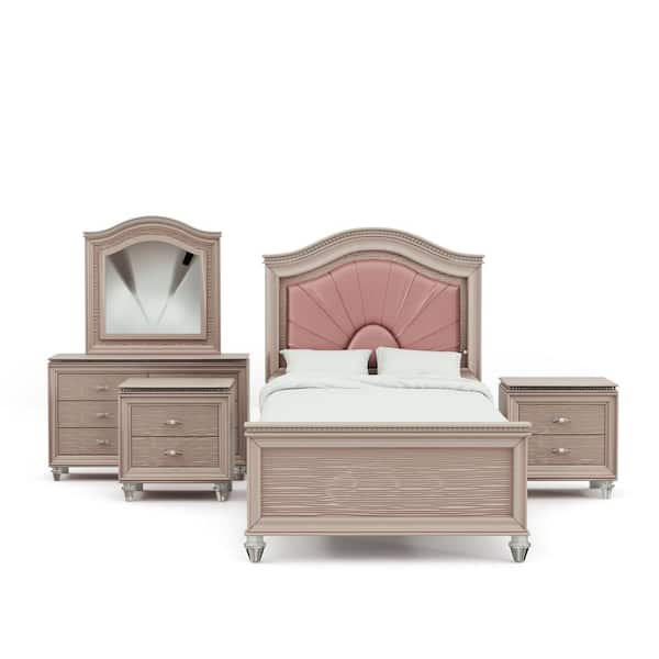 Furniture of America Panella Glam 5-Piece Rose Gold Twin Wood Kids Bedroom Set
