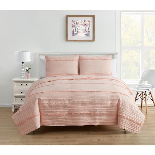 MHF Home 2-Piece Blush Ruffle Twin Quilt Set