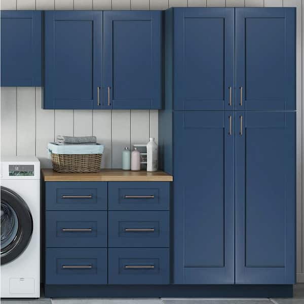 Richmond Valencia Blue 34.5 in. H x 18 in. W x 24 in. D Plywood Laundry Room Drawer Base Cabinet with 0 Shelves