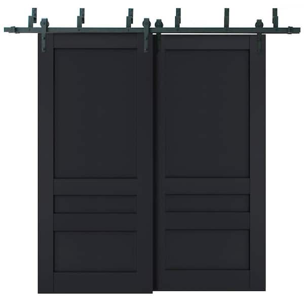 84 in. x 96 in. 2 Panel Antracite Solid Wood Sliding Barn Door with Hardware Kit