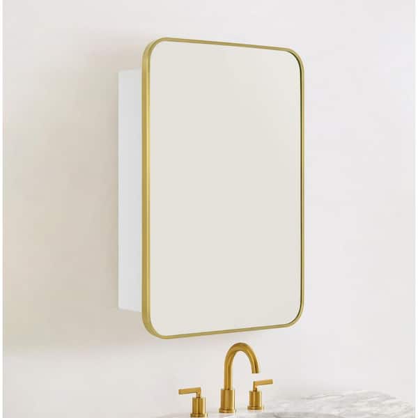 TEHOME Garnes 16.5 in. W x 24 in. H Rectangular Recessed or Surface Mount Metal Medicine Cabinet with Mirror in Brushed Gold