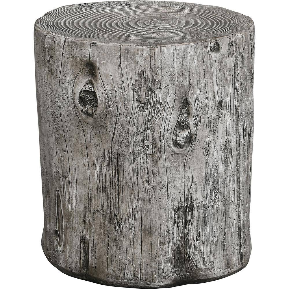 Rustic Weathered Gray Round Fir Wood & Metal End Table