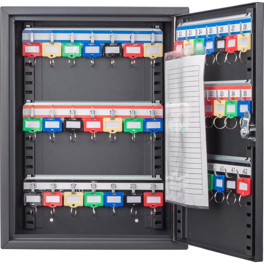 SecureKey Matte Black 42-Position Steel Key Cabinet with Color Labels