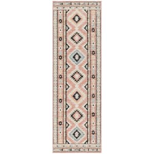 Washable Decor Ivory Multicolor 2 ft. x 6 ft. Center medallion Contemporary Runner Area Rug