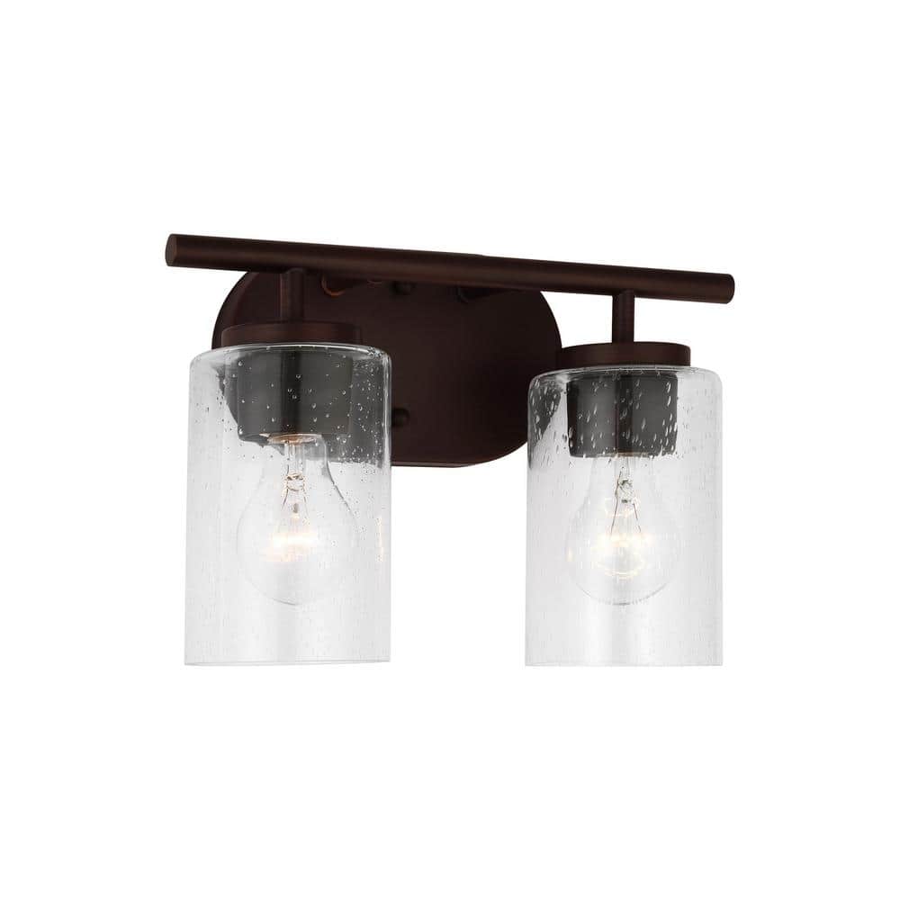 Oslo Bronze 2-Light Vanity Fixture with Clear Seeded Glass