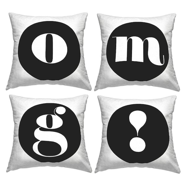 Stupell Industries OMG Initial Letters Black Square Outdoor Throw Pillow 4-Pack