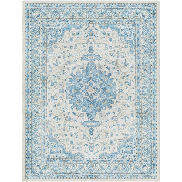 Livabliss Hera Blue Doormat 3 ft. x 4 ft. Medallion Indoor Machine-Washable Area Rug