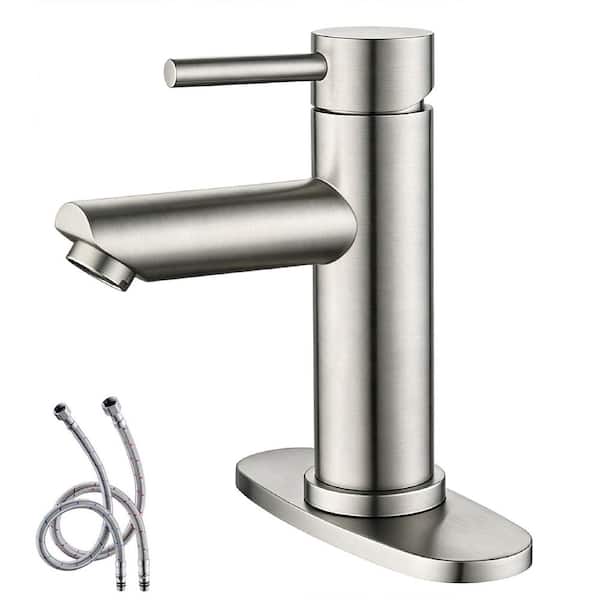 Single Handle Single Hole Bathroom Sink Faucet with Deck Plate in Spot Resistant Brushed Nickel