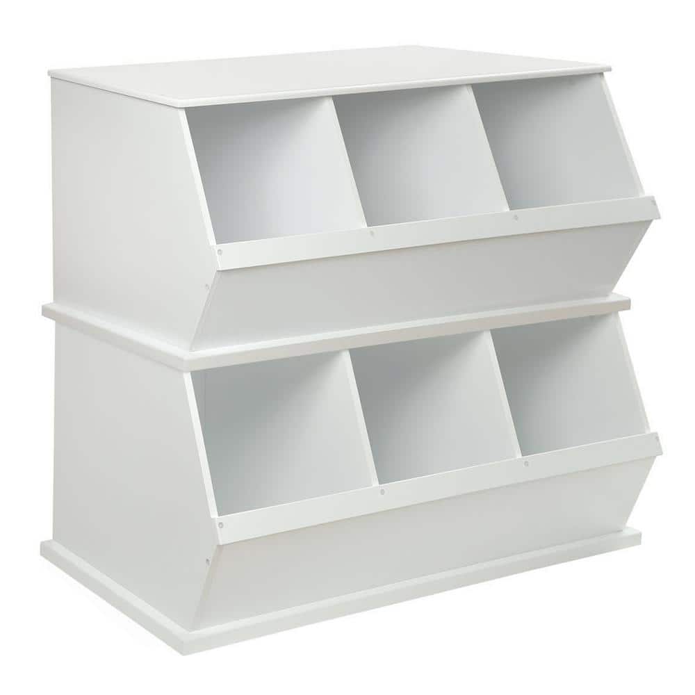 White MDF Three Bin Stackable Toy Storage Cubby